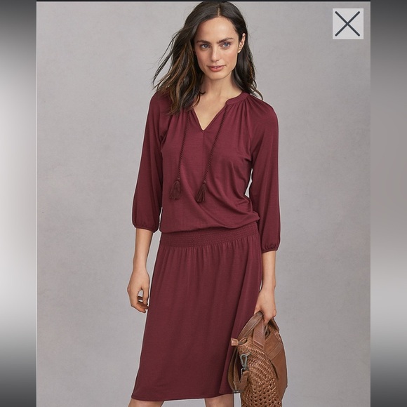 Garnet Hill Poet Pocket Dress‎ size XS Burgundy Wine color - Picture 1 of 11